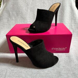 Shoedazzle Black Faux-suede Sandals.  Size 7